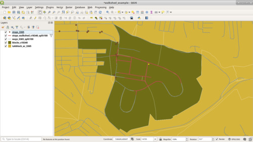 Quarter mile walkshed with adjacent blocks