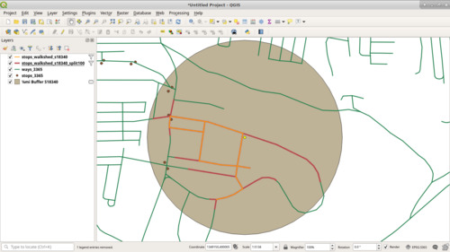 Comparison of walkshed before and after split